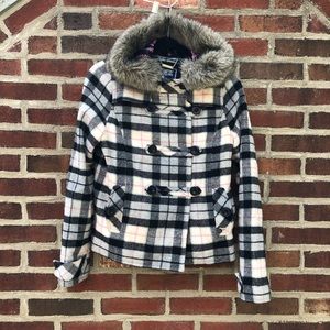 Victoria’s Secret PINK Plaid Hooded Pea Coat